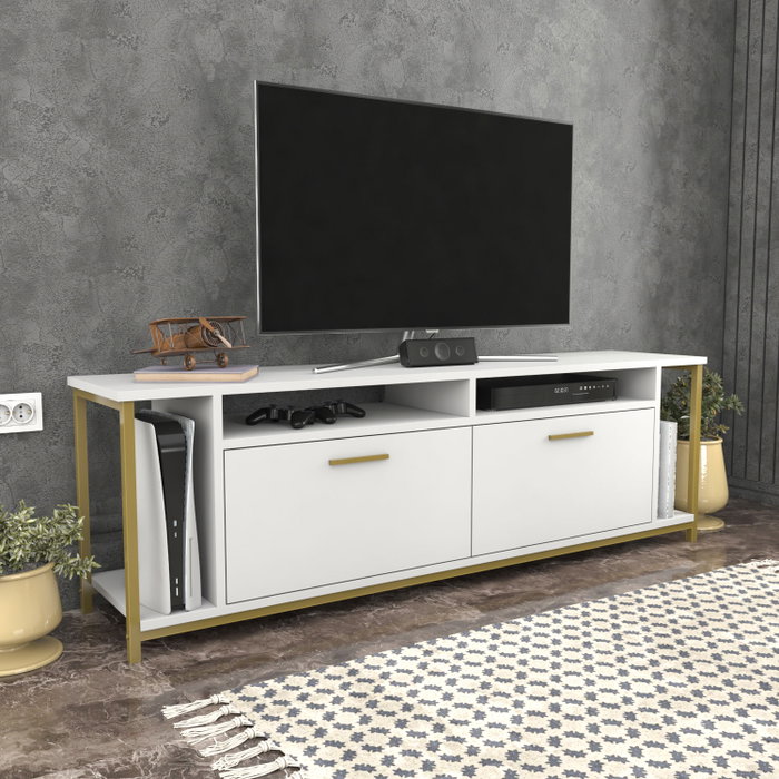 Hanah Home Soporte de TV Blanco y Dorado Hanah Home Soporte de TV Blanco y Dorado